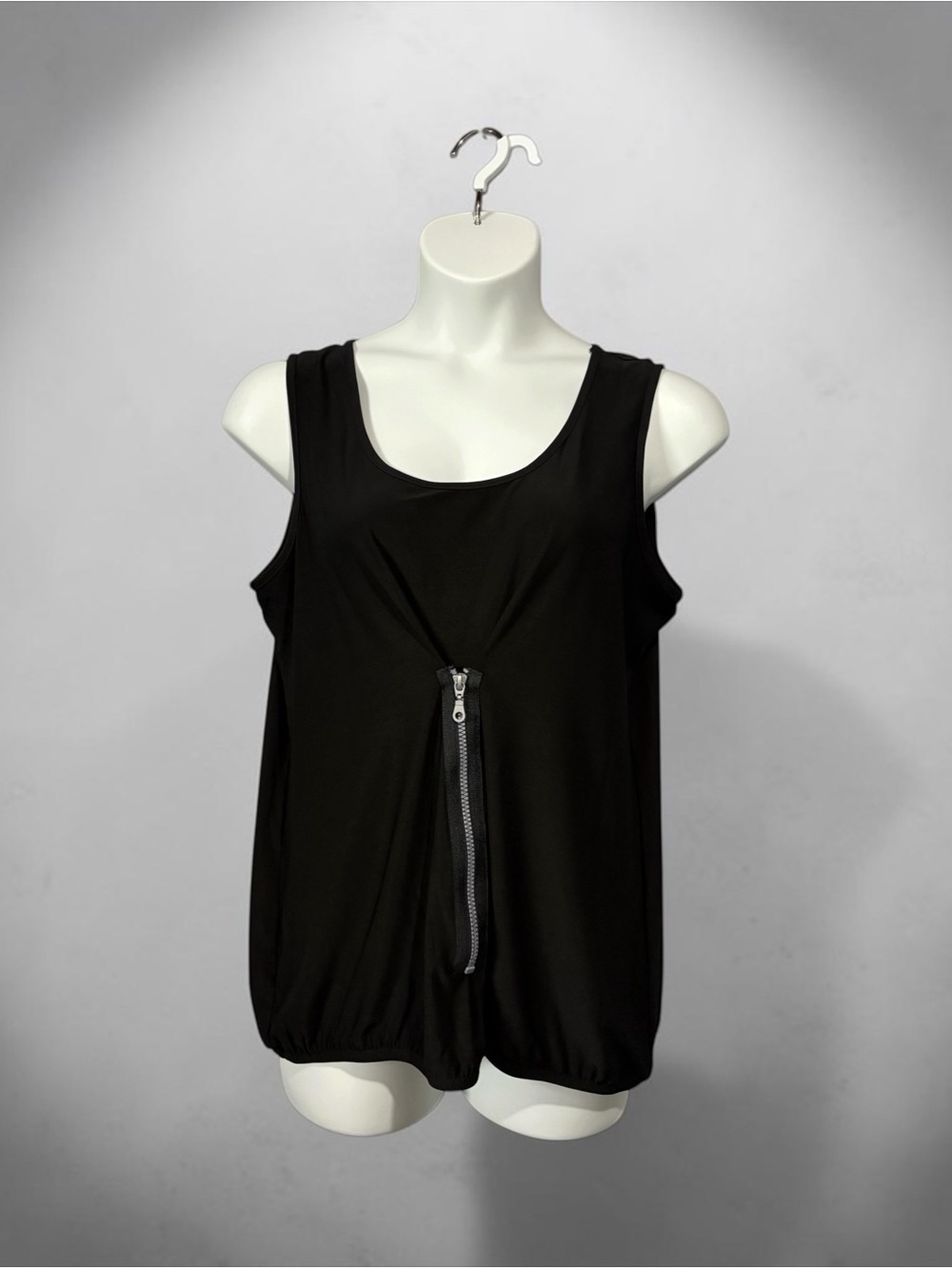 NEW, Compli K, Black Stretch Zip Front Sleeveless Top, XL